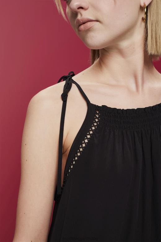 Esprit pántos ruha smock, tencel nők fekete ruhák F8HN8202