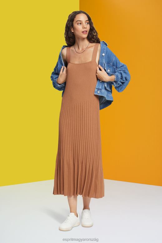 Esprit redős pántos ruha nők barna ruhák F8HN8491
