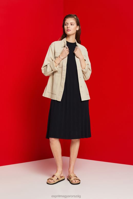 Esprit redős és ujjatlan maxiruha, nyakkivágással nők fekete ruhák F8HN8124