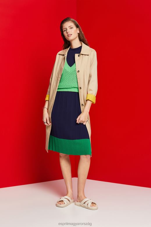 Esprit redős és ujjatlan maxiruha, nyakkivágással nők sötétkék ruhák F8HN8123