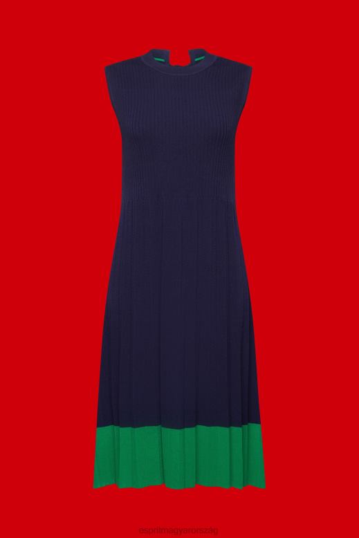 Esprit redős és ujjatlan maxiruha, nyakkivágással nők sötétkék ruhák F8HN8123