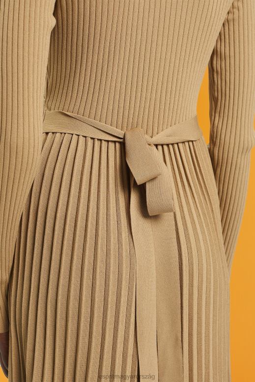Esprit redőzött betakaró ruha hosszú ujjal nők khaki bézs ruhák F8HN8126