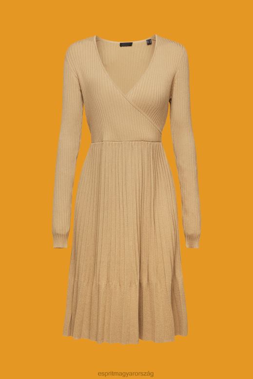 Esprit redőzött betakaró ruha hosszú ujjal nők khaki bézs ruhák F8HN8126