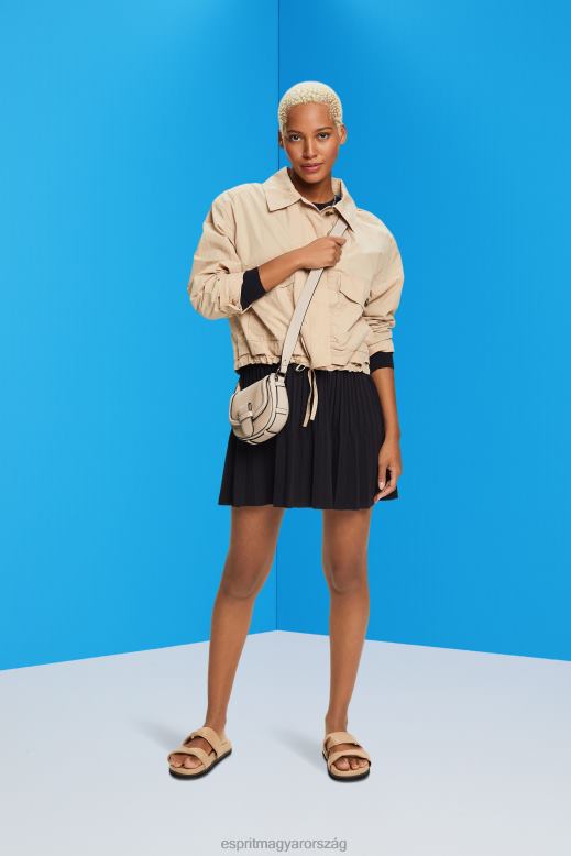 Esprit redőzött miniruha hosszú ujjú és szűk nyakú nők fekete ruhák F8HN8127