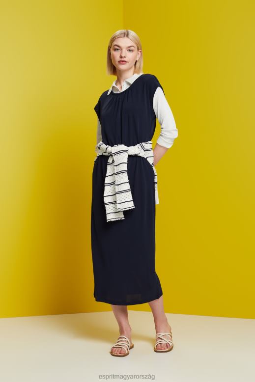 Esprit zsinóros krepp midi ruha nők haditengerészet ruhák F8HN851