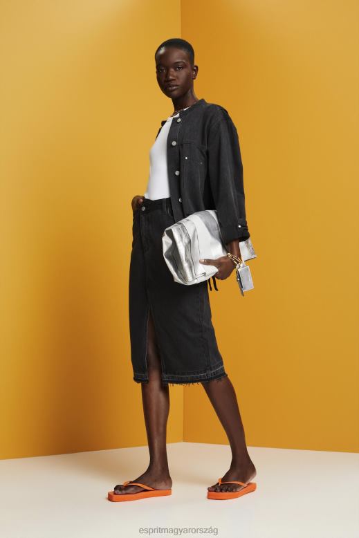 Esprit midi szoknya aszimmetrikus derékpánttal nők fekete közepes mosás szoknyák F8HN8208