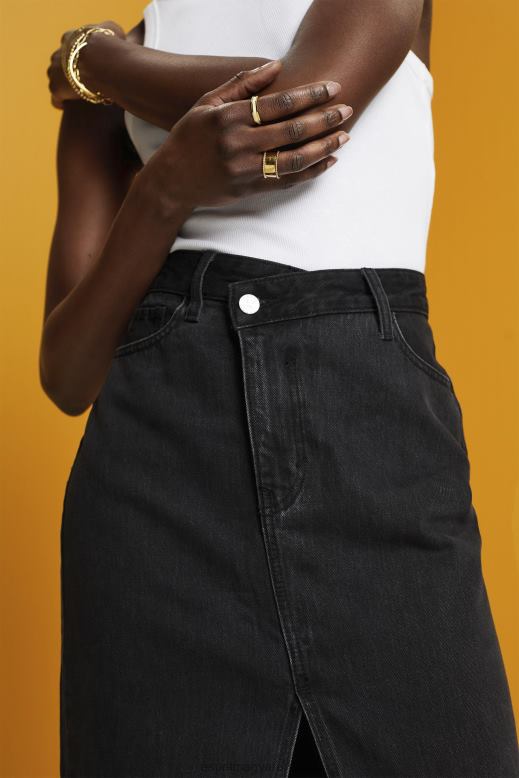 Esprit midi szoknya aszimmetrikus derékpánttal nők fekete közepes mosás szoknyák F8HN8208