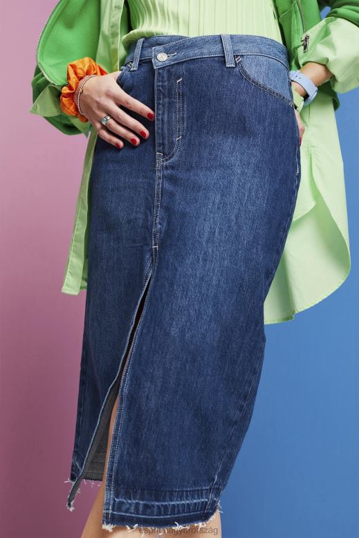 Esprit midi szoknya aszimmetrikus derékpánttal nők kék sötét mosás szoknyák F8HN8209