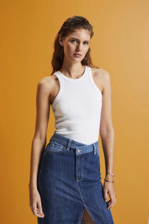 Esprit bordázott tank felső nők fehér tartály F8HN8281