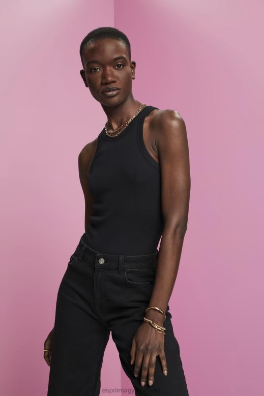 Esprit bordázott tank felső nők fekete tartály F8HN8280