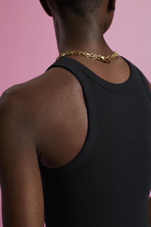 Esprit bordázott tank felső nők fekete tartály F8HN8280