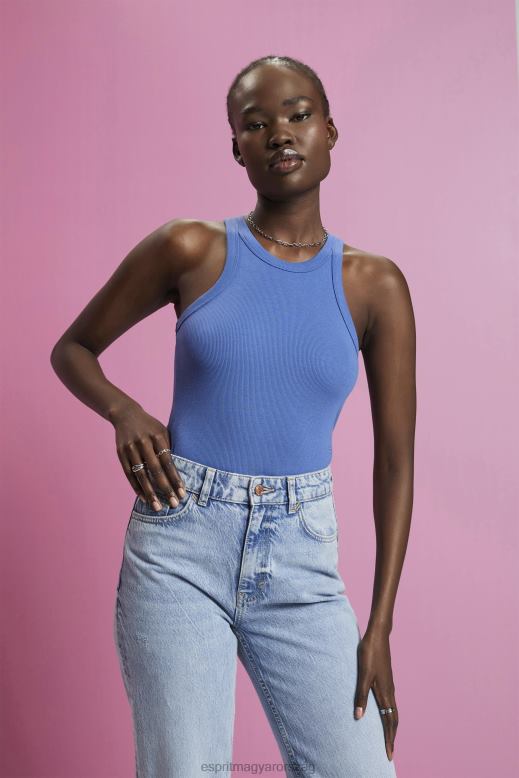 Esprit bordázott tank felső nők szürke kék tartály F8HN8284